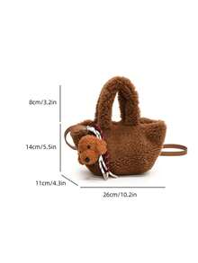 时尚毛绒手提购物篮包，新款秋冬单肩包，配有可爱小狗吊坠，适合女孩 - A - 查看 3