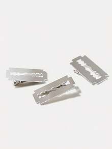 3pcs Punk Style Faux Razor Blade Hair Clips, Edgy Bangs Clips, Hairstyle Accessories, Hair Claws, Hair Slide, Hair Barrettes - 銀色 - 查看 4