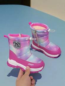 儿童雪地靴，冬季保暖鞋，带绒毛内衬的户外靴 - 粉色 - 查看 4
