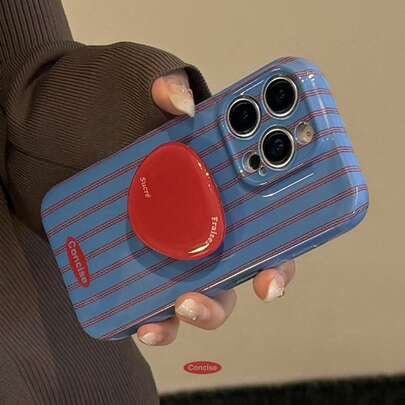 GUCADI 1pc Film Blue & Red Striped [Soft Case] + Red Triple Circle Stand Red & Blue Striped 16 Apple 17 Phone Case 15 Pro Max Retro Film Style Stand 14 Full Coverage 13