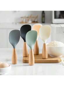 Rice Paddle Spoon Non-Stick Vertical Rice Spoon Kitchen Tool With Wooden Handle Stand Up Serving Spoon Spatula For Kitchen Cooking - trắng - Xem 6