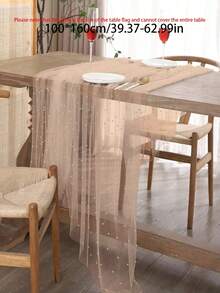 1pc Faux Pearl Decorated Sheer Fabric, Photography Backdrop, Can Be Used As Table Runner, Pearl Background Tablecloth, Wedding White Pearl Sheer Tablecloth, Wedding Arch Decor, Wedding Reception, Bridal Shower, Party Decoration