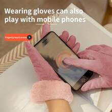 1 双女士冬季手套，粉色和黑色户外保暖手套，防风触屏保暖滑雪手套，适合滑雪、徒步、钓鱼、飞行等户外活动，圣诞节配饰 - 彩色 - 查看 3