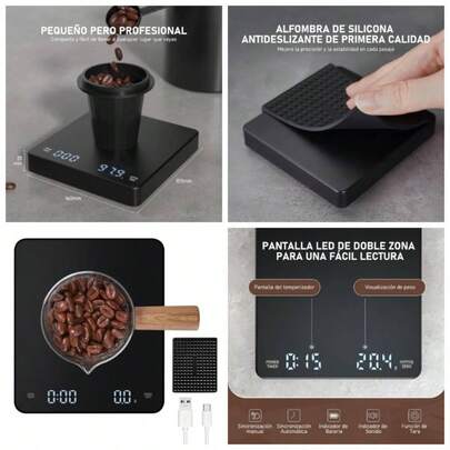 Bscula de Caf con temporizador, Bscula Digital Precisa para cocina y alimentos, puede pesar 0.1g - 3 Kg Unidades g, oz, ml, Adecuada para verter caf, espresso, goteo de caf, hornear, cocinar