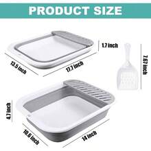 Caja de para gatos para viajes, 18x 14 pulgadas, color gris, pequea para bandeja de abierta, plegable, impermeable, fcil de limpiar y montar, caja de porttil con cuchara - gris - Ver 3