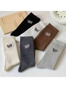 1/3/5/6/10 Pairs Men's Crew Socks Mid-Calf Socks Sports Men's Mid-Tube Socks Men's Solid Color Deodorant Wicks Men's Socks Basketball Sport Black And White Stockings
