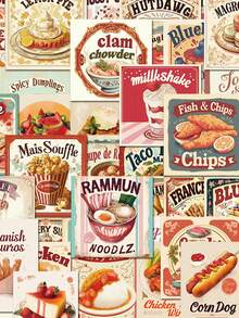 SCXXBSW 50pcs Fun Cartoon Retro Food Creative Stickers Suitable For Handbooks, Phone Cases, Laptop Suitcases, Refrigerators - Multicolor - View 13
