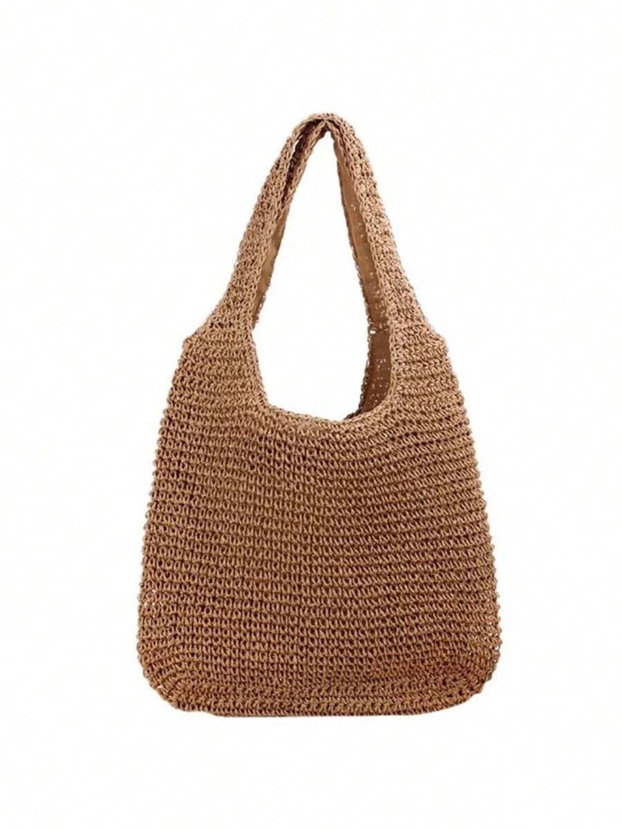 DESC Women's Straw Shoulder Bag With Thick Strap - Summer Leisure Casual Beach B-7 - 鏽棕色 - 查看 1