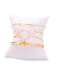 4pcs Minimalist Elegant Luxury Personalized Knotted, Circular, Rhinestone, Arrow Multi-Element Bracelet Set, Suitable For Women's Daily Wear (Avoid Contact With Water)