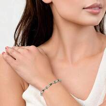 Crysdue Wedding Bridal Link Bracelet Brides Bridesmaids, Marquise Cubic Zirconia Tennis Bracelets Women Prom Jewelry - 02_綠色,銀色 7.5-9.1英寸 - 查看 8