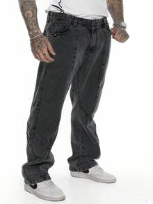 Men's Oversized Wide Leg Jeans Without Elastane - Negro - Ver 3