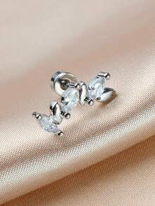 1PC 20G Copper Fashion Dainty Curved Cz Cartilage Stud Leaf Anti Tragus Helix Standard Lobe Rook Conch Flat Screw Back Earrings Ear Piercing Jewelry