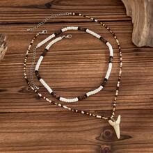 2D Flat, 5-Piece Set Summer Essential Men's Necklace - Imitation Shark Tooth Pendant (Coconut Shell Wood Beads), Flame Dragon Pendant, 3D Geometric Vertical Pendant (Cuban Style), Vintage Thick Coin Layered Chain, Silver/Gold/Black Flat Box Chain, Statement Piece, Cuban Style Design, Durable Metal Chain, Handmade Pendant, Streetwear Enthusiast, Fashionable Men