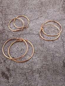 3pairs Minimalist Hoop Earrings - Yellow Gold - View 2