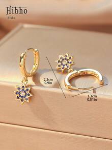 Hihho 1 Pair Fashionable Colorful Sunflower Earrings, Colorful Octagonal Zirconia Inlaid Design Charming Earrings, Women's Jewelry, Suitable For Daily Wear, Holiday Party Gift - Gold - View 5