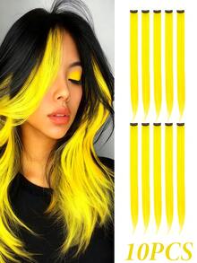 16 piezas de extensiones de cabello de colores con clip - Mechones sintéticos de arcoíris de 22 pulgadas con 8 colores para niños y niñas, regalo de fiesta de cumpleaños - Multicolor - Ver 12