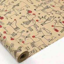 1pc 300x43cm Christmas Gift Wrapping Paper With Reindeer, Santa Claus, Christmas Tree Patterns, Gift Packaging Decoration Paper, Christmas Wrapping Paper, DIY Gift Decoration, Handmade Packaging Paper, Easy To Protect Items, Gift Box Filling, Party Decoration - Christmas Style Design, Durable Packaging, Holiday Packaging, Holiday Decoration