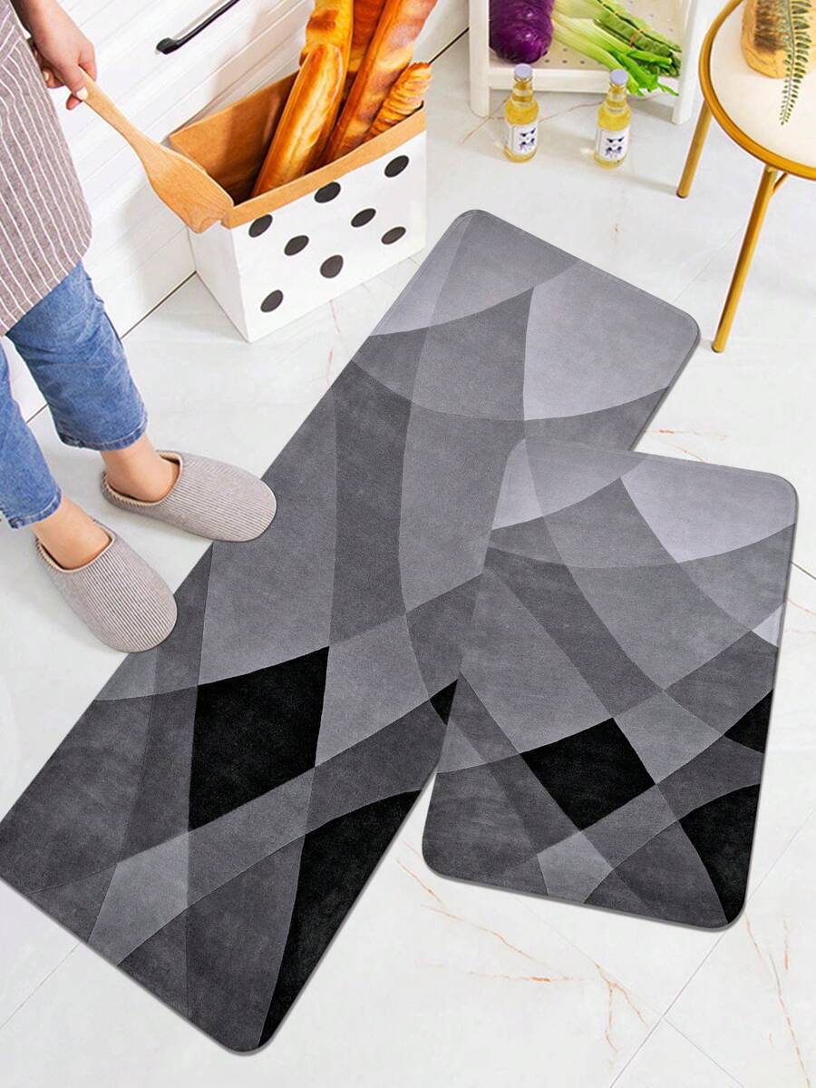 1/2 Pc Modern Gray Rhombus Pattern Printed Kitchen Mat, Soft Plush Rectangular Non-Slip Area Rug For Living Room, Dining Room, Bedroom - Multicolor - View 1