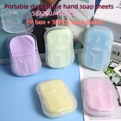 50 pezzi/Scatola Fogli di sapone portatili, 5 colori, Fogli di sapone monouso per il lavaggio delle mani da viaggio, Elementi essenziali per esterni