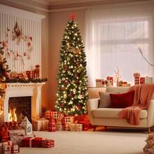 Árbol de Navidad de 7.5 pies, árbol de lápiz Artificial de Prelit, fácil de Montar, decoración de Navidad para el hogar, Fiesta, Oficina, Centro Comercial, día Festivo - Verde - Ver 3