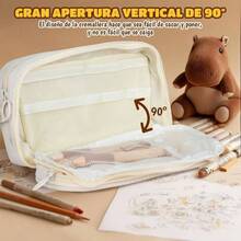 Bonito Estuche para Lpices de Carpincho, Caja de Almacenamiento de Papelera con Pegatinas y Otras decoraciones, Lapiceras Escolares de Gran Capacidad con 4 Compartimentos para La Escuela, Oficina - Blanco+25 - Ver 6