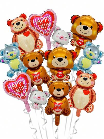 kumozawa 10 piezas de globos de oso mini de estilo aleatorio para el Día de San Valentín, conjunto temático de fiesta del Día de San Valentín, conjunto temático de propuesta, globos de papel de aluminio con osos, adecuados para decoración de boda, aniversario, Día de San Valentín, boda, propuesta, compromiso y decoración romántica