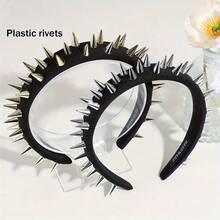 Women's High-End Studded Black Headband, Wide-Brimmed, Fashionable Punk-Style Headband Hair Clip Summer. - 金色 - 查看 1