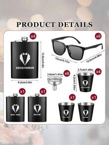 Complete 1/6 Person Groomsmen Gift Set With Individual Kits For The Wedding Party Includes A Hip Flask Glasses Bottle Opener Socks Funnel Glass And Carry Bag For A Memorable Celebration Event - 黑色 - 查看 2