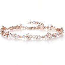 Crysdue Wedding Bridal Link Bracelet Brides Bridesmaids, Marquise Cubic Zirconia Tennis Bracelets Women Prom Jewelry - 02_玫瑰金 7.5-9.1英寸 - 查看 1