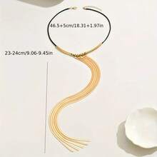 1 Piece Y-Shaped Necklace - Vintage Simple Snake Chain With Tassel Design, Gold Tone And Black Contrast, Women's Long Sweater Chain, Versatile For All Year Round Party And Daily Accessories Local Warehouse - 腹股溝 - 查看 4