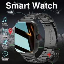 Ceas inteligent unisex, răspuns la apeluri, memento mesaje, control muzical, fotografiere de la distanță, contor de pași, urmărire calorii, moduri multi-sport, ceas deșteptător, notificare apeluri telefonice și mesaje, 190mAh, ecran tactil complet de 1,83 inci, compatibil cu Android și iOS