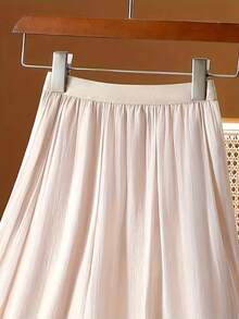 Chân váy maxi xòe chữ A bằng vải mềm mại, thanh lịch dành cho nữ, đa năng cho mọi mùa, phù hợp cho mặc hàng ngày, hẹn hò, mua sắm mùa xuân. - Màu be - Xem 2