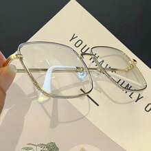 1 Piece Shiny Large Frame Fashion Decorative Glasses, Unisex - Relieve Eye Fatigue And Screen Glare, Including Computer, TV, Mobile Phone, And Gaming Devices.Fashion Glasses, Y2K Design, Selfie And Live Streaming Photo Props, Screen Protection,  Glasses, Lightweight Frames, High-Quality Lenses, Photo Props Accessories, Social Media Influencer Must-Have - 金色的 - 查看 5