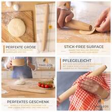 Rodillo de madera de haya para hornear, rodillo francs para hornear, madera corrugada como accesorio para hornear, rollo de madera de haya para enrollar la masa, estable y duradero haya, 1 - 1x Rodillo francés + Madera de haya - Ver 1