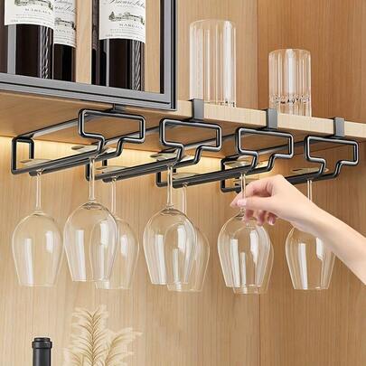 1pc Hanging Storage Rack Without Punching, Inverted Iron Wine Glass Rack With High Legs, Red Wine Glass Storage Rack Without Punching, More Convenient Kitchen Items Kitchen Accessaries Kitchen Kitchen Tools