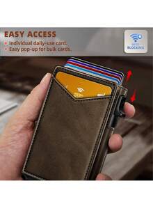 Wallet For Men, Men's Leather Smart Money Clip Wallet RFID Blocking Minimalist Bifold Pop Up Aluminum Alloy Magnetic Credit Card Case Holder With ID Window - Black Carbon Fiber - View 8