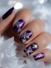 Christmas Nails, Snowflakes Stain The Nails, Y2k Nails, 24 Pieces Of Nails, Fake Nails, Press On Nails, Purple Nails Fall Press On Nails
