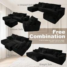163" Modern Modular Sofa With Deep Seat,  (Black,Four Packages) Cloud Sectional Couch With L-Shape Chaise,Upholstered Couches For Living Room BedroomNo Assembly Required,Suitable For Living Room, Bedroom, Games, Halloween Friends Gathering Activities,Couch,Sofa, Sillones Para Sala,Convertible Sofa Bed,Sofa Bed ,Sofas For Living Room,Living Room Set Furniture - 黑色 - 查看 4