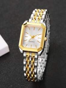 1pc Women's Casual Chic Square Dial Quartz Wrist Watch With Steel Band, Fashion Vibe (Watch Box Not Included) - Multicolor - View 4