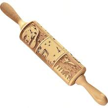 Rolling Pins para hornear 13.8 '' Pon rodante en de madera para masa con manijas fciles de usar herramientas sellos galletas navideas fciles usar para galletas, pizza y ms decora - 39 x 4,5 centímetros - Ver 2