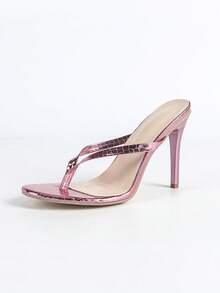 Giày cao gót thời trang nữ, chất liệu da PU kim loại dập nổi, dép quai hậu, hở mũi, hở gót, mũi vuông cổ điển, dép xỏ ngón, gót mạ vàng, gót mỏng, phong cách ngoài trời mùa hè, phong cách thông thường, dép vàng nữ, dép cao gót, phong cách kim loại, gợi cảm, tiệc tùng - Hồng - Xem 7