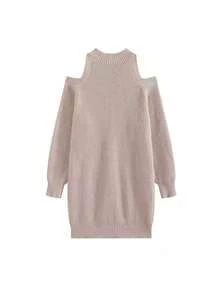 秋冬宽松露肩长款毛衣，时尚女式针织上衣