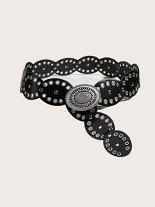 1pc Women's Bohemian Style Brown Patchwork Retro Metal Buckle Belt, Suitable For Dresses, Jeans, Music Festival & Commute Outfits Fall, Autumn, Halloween