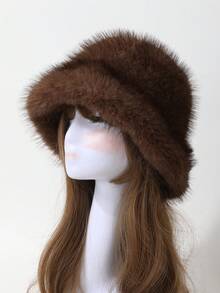 1 st damers eleganta hinkhatt i fuskpäls, tjock varm och fluffig öronskyddshatt för höst/vinter, trendig och mångsidig pulloverkeps - Multifärgad - Visa 3