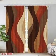 2 piezas Cortinas modernas con estampado de olas abstractas - Cortinas de poliéster de colores de la tierra (marrón/beige/naranja/rojo), diseño de bolsa para barra, lavables a máquina, adecuadas para dormitorios, salas de estar, cocinas y salas de estudio - Cortinas de decoración del hogar modernas, cortinas de sala de estar, divisores de habitaciones, decoración artística, fácil mantenimiento, cortinas decorativas, cortinas de decoración interior de moda