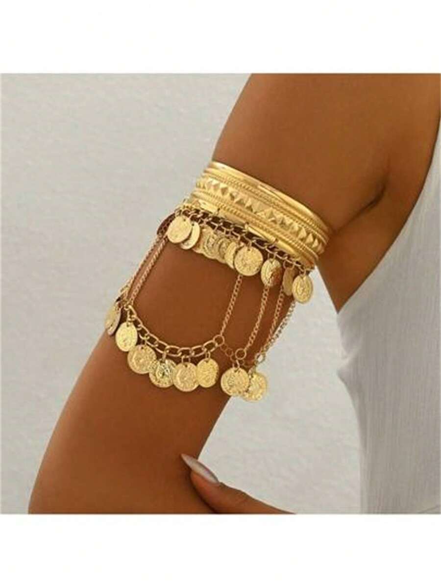 1pc Western Cowgirl Style Metal Tassel & Leaf Decor Vintage Bracelet For Women