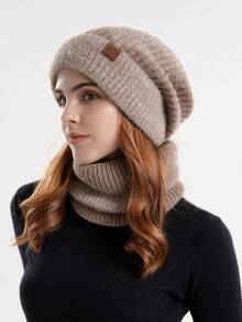 JOYLORD 女士两件套帽子围巾套装/单顶帽子/双色加厚保暖护耳针织帽，秋冬季情人节礼物 - 卡其色 - 查看 14