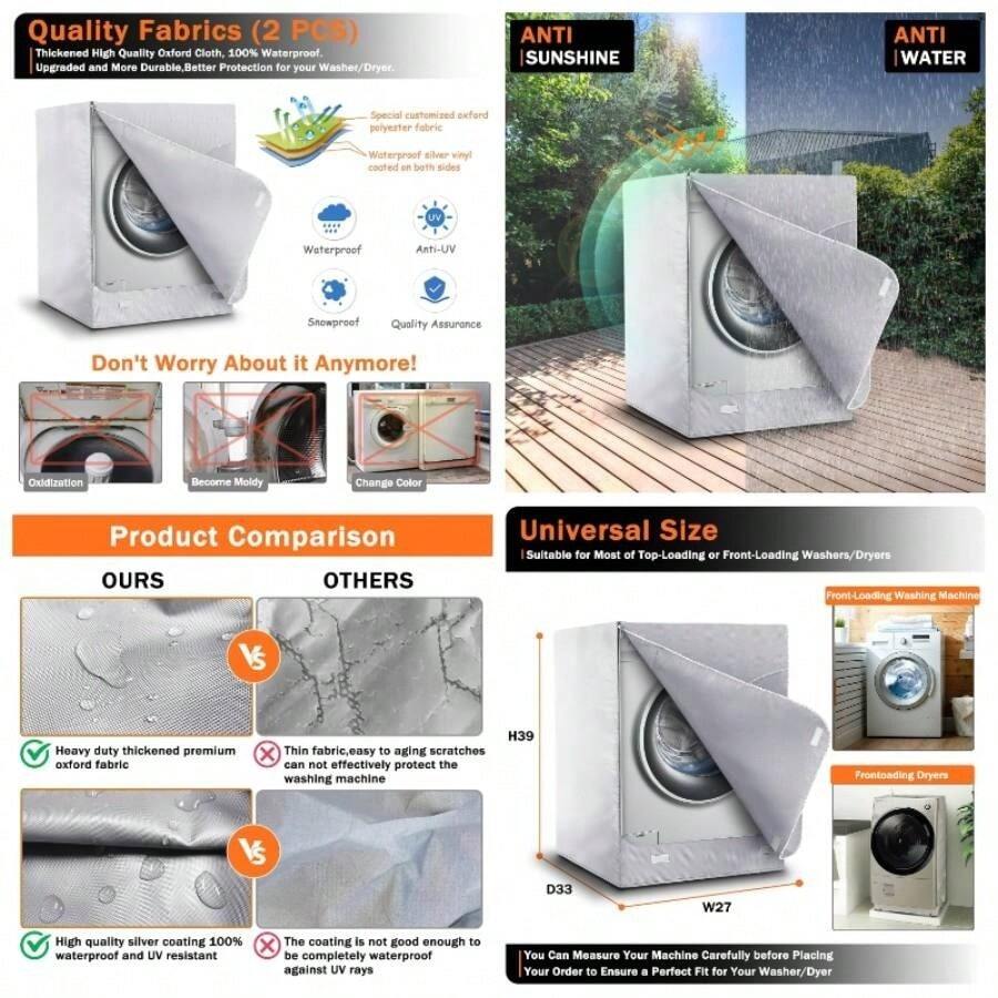 - Funda para lavadorasecadora, resistente al agua, polvo y, Oxford negro, 27 pulgadas de ancho - plateado - Ver 1