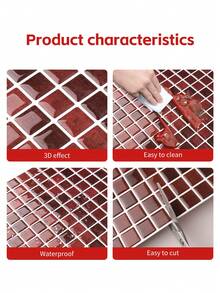 WoStick 10 Inch X 10 Inch Red Waterproof Textured Vinyl DIY Wallpaper, Self-Adhesive Backsplash Tile, Peel And Stick Mosaic Tile, For Home Decor - Burgundy - View 3