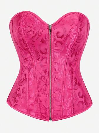 Överbystkorsetttopp, Jacquard-dragkedja framtill med bustier, Vintage korsettliv, Axelbandslösa ryggband för kvinnor, Bantningskostym för Halloween